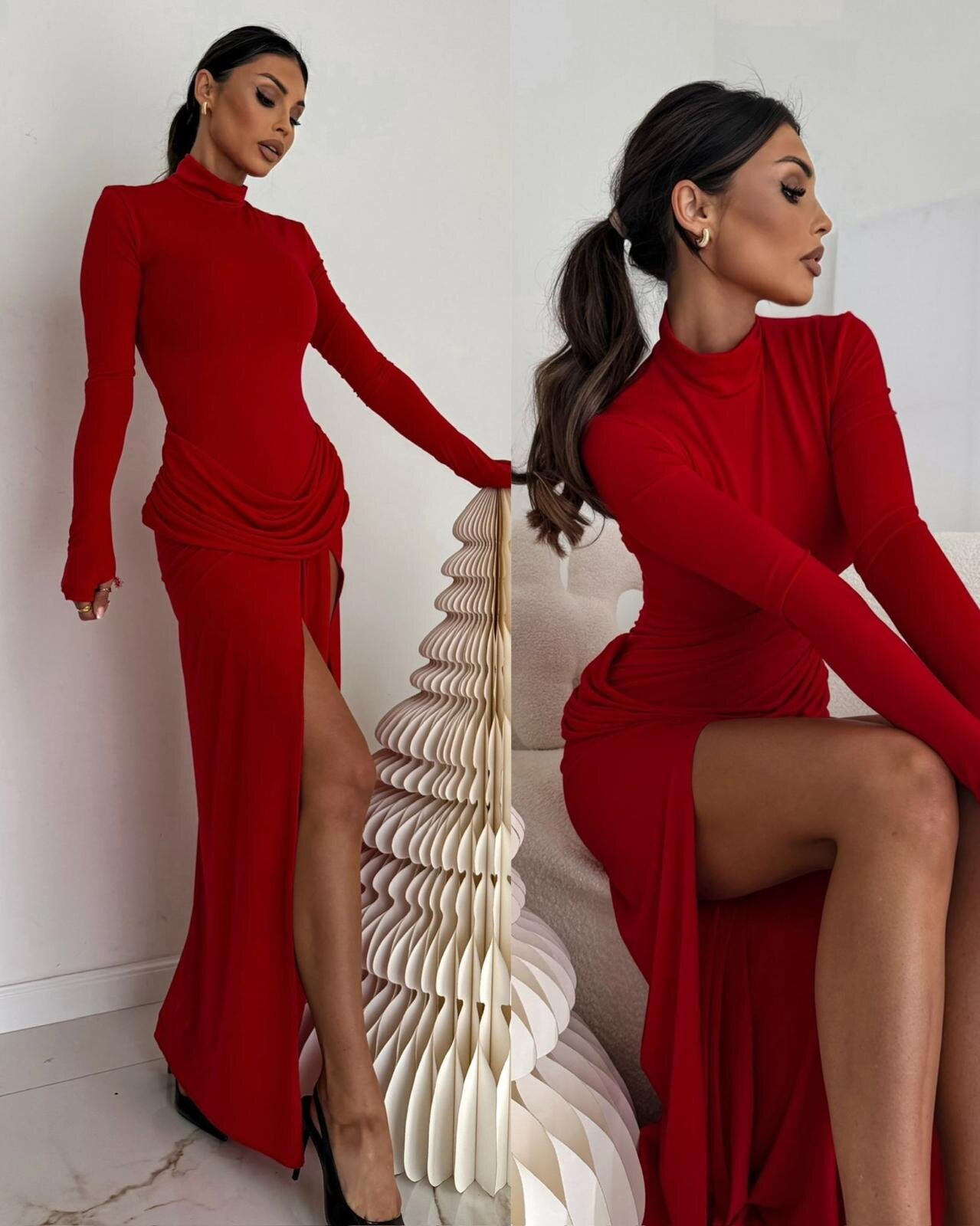 Sukienka Divessa z drapowaniem czerwona