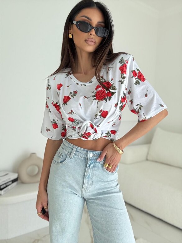 T-shirt Marentino w róże biały 