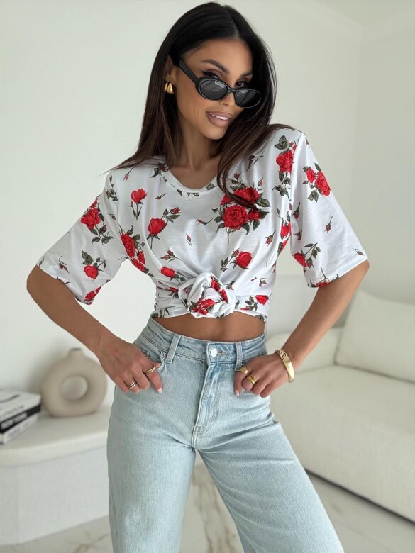 T-shirt Marentino w róże biały 