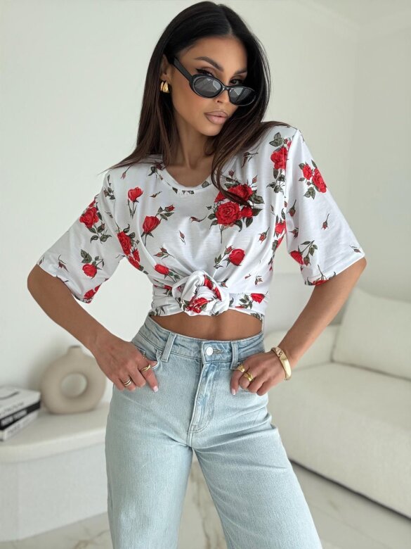T-shirt Marentino w róże biały 