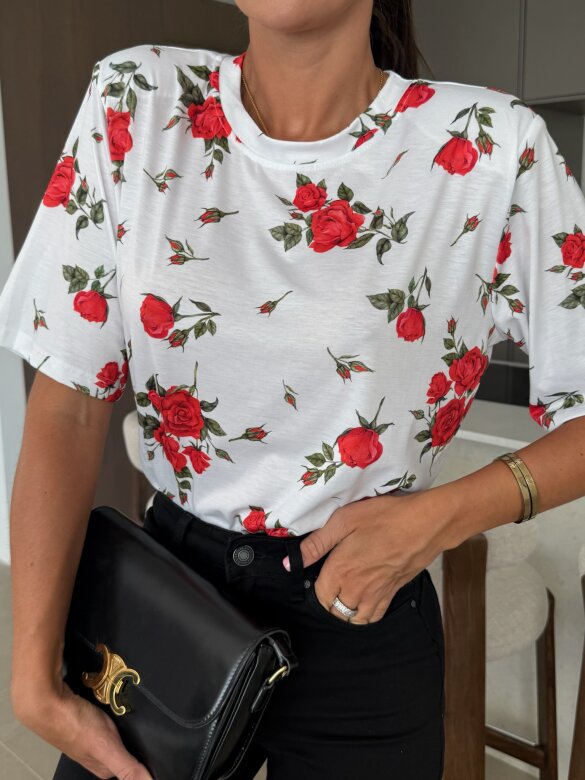 T-shirt Marentino w róże biały 