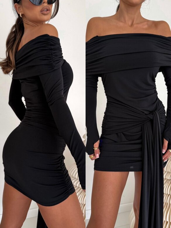 Sukienka Divena z szarfą czarna