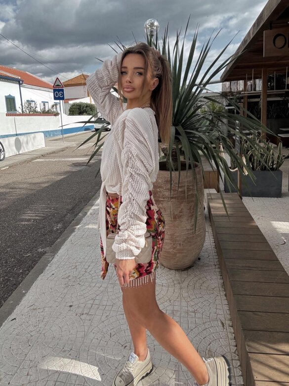 Bluzka Soleil Society z bawełną jasnobeżowa