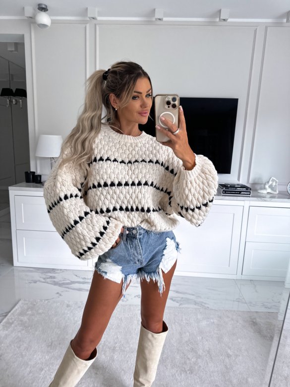 Sweter Autumn Mood ecru-czarny