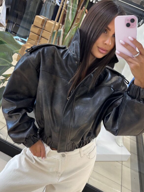 Kurtka Betty eko skóra matowa ciemnobrązowa