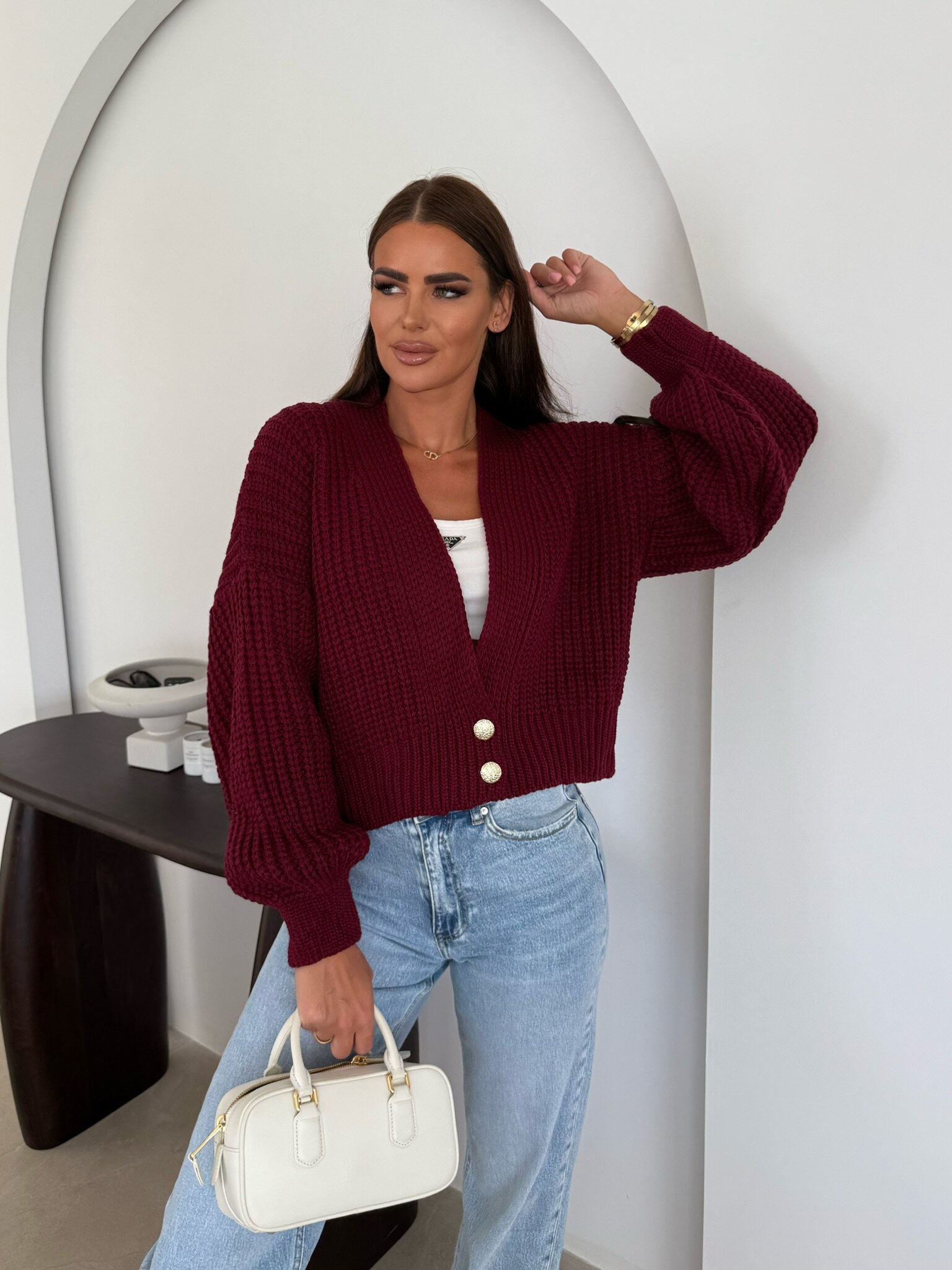 Sweter Diaz short bordowy 