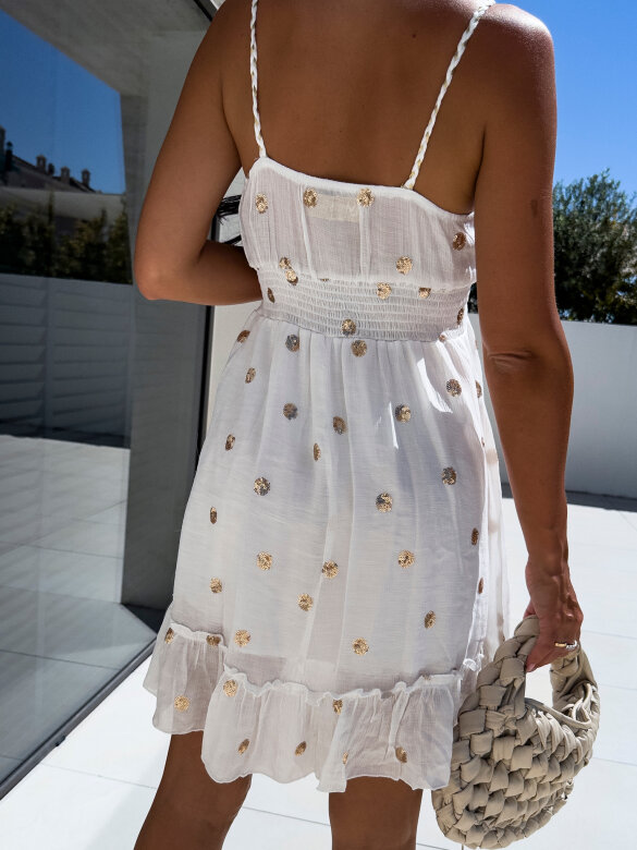 Sukienka Candi w grochy biało-złota