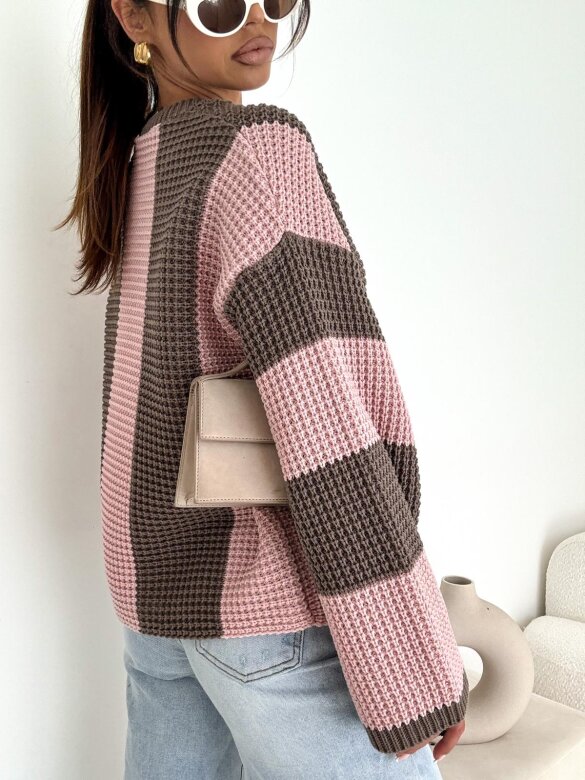 Sweter Christiano czekoladowo-pudrowy