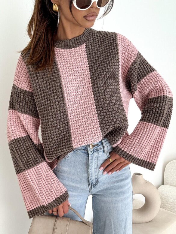 Sweter Christiano czekoladowo-pudrowy