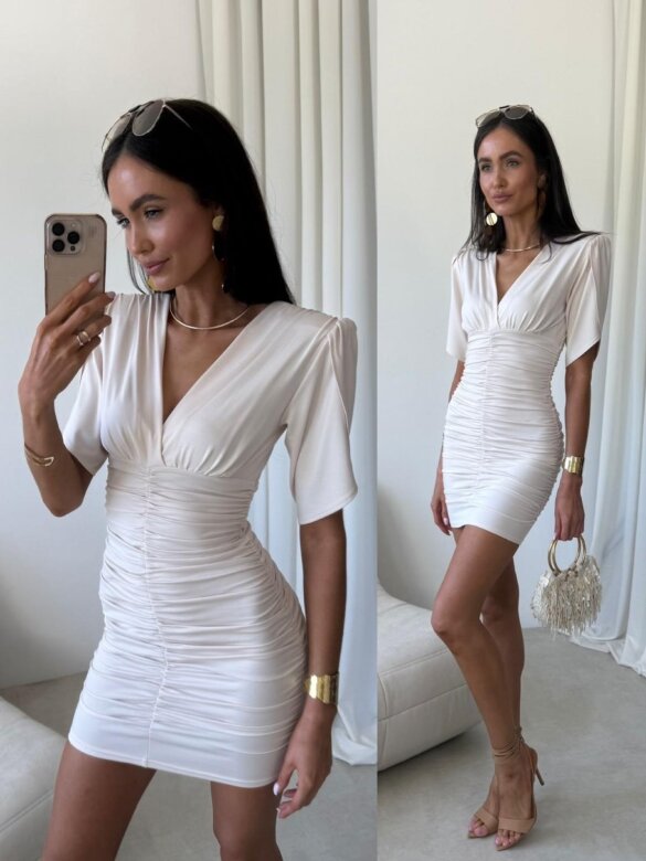 Dress Ricca with viscose mini light beige