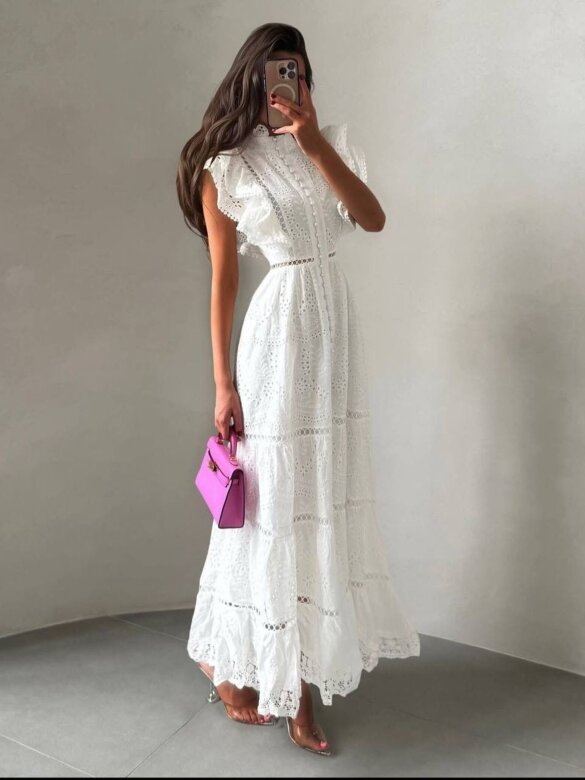 Sukienka Summer Grace maxi ażurowa biała 