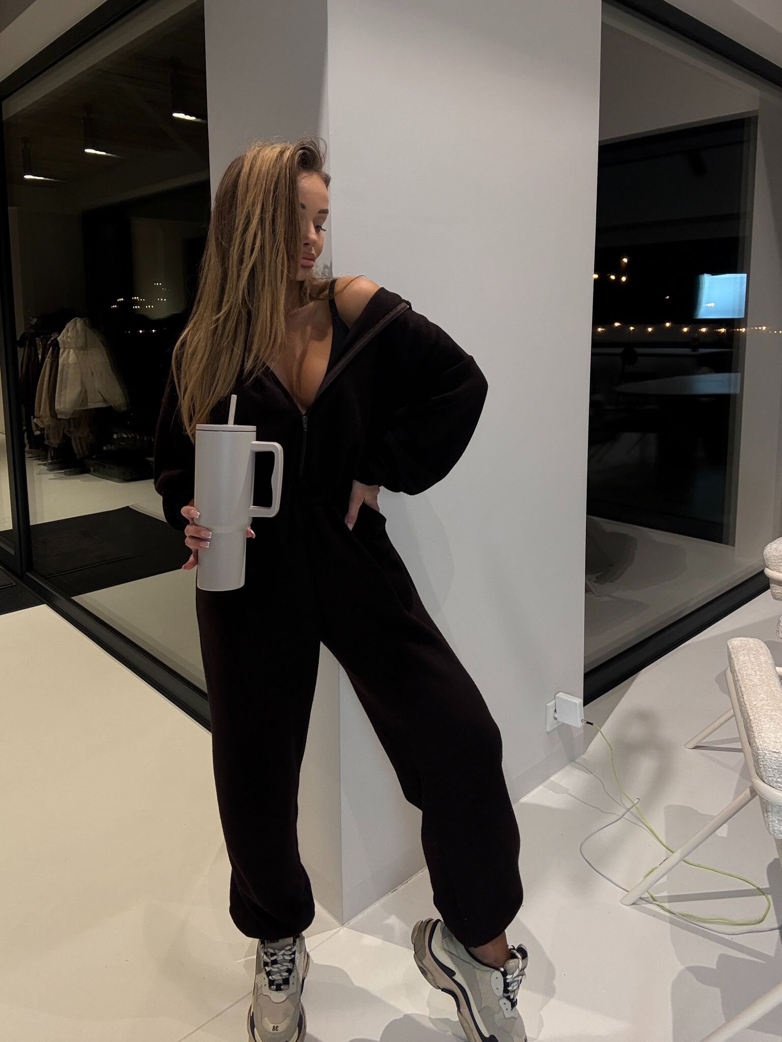 Kombinezon Lorisson z wełną ciemnoczekoladowy 