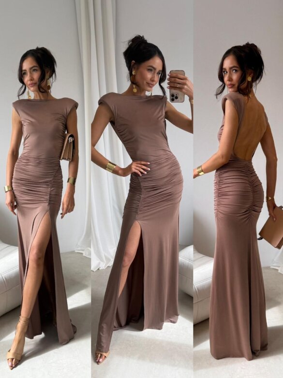 Sukienka Olivia maxi brązowa