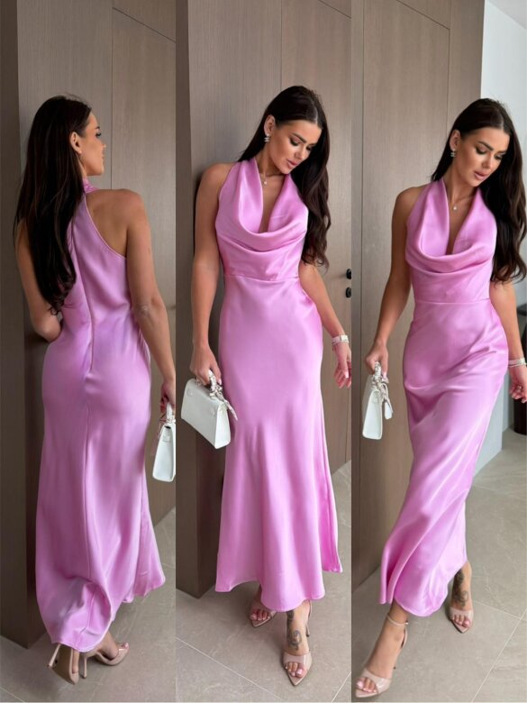 Sukienka Semma maxi satynowa różowa 