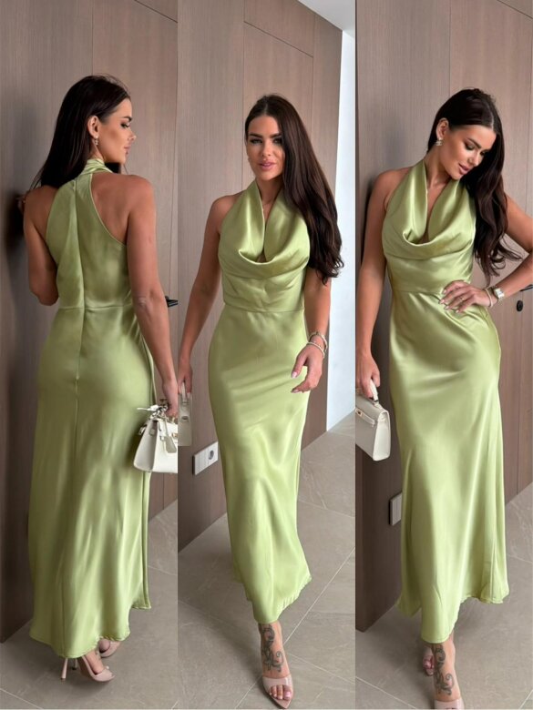 Sukienka Semma maxi satynowa matcha 