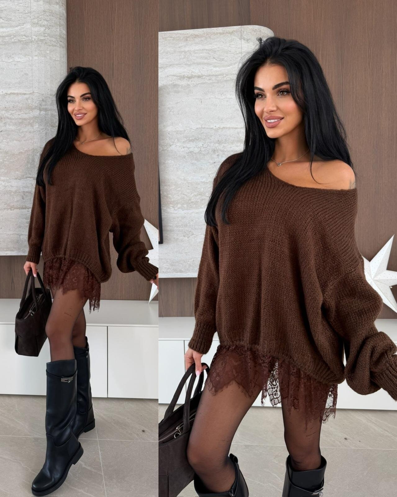 Sweater Lunvero with lace chocolate