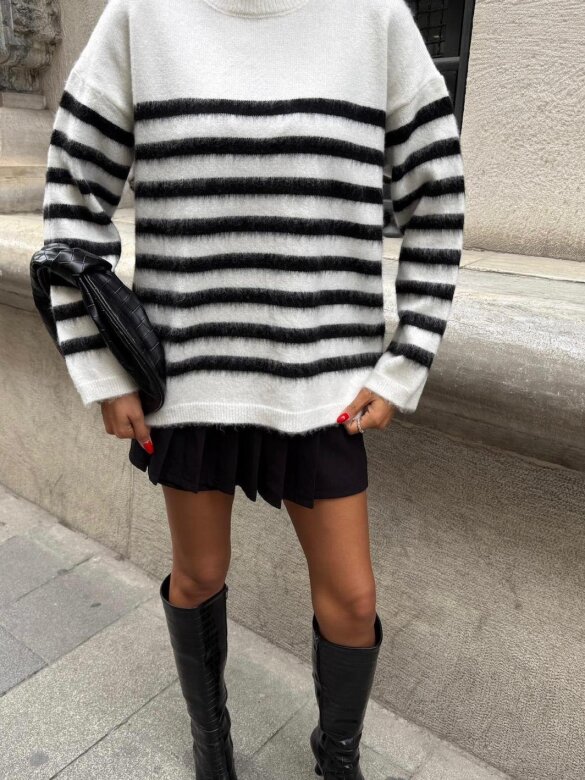 Sweter Palmero w paski biało-czarny