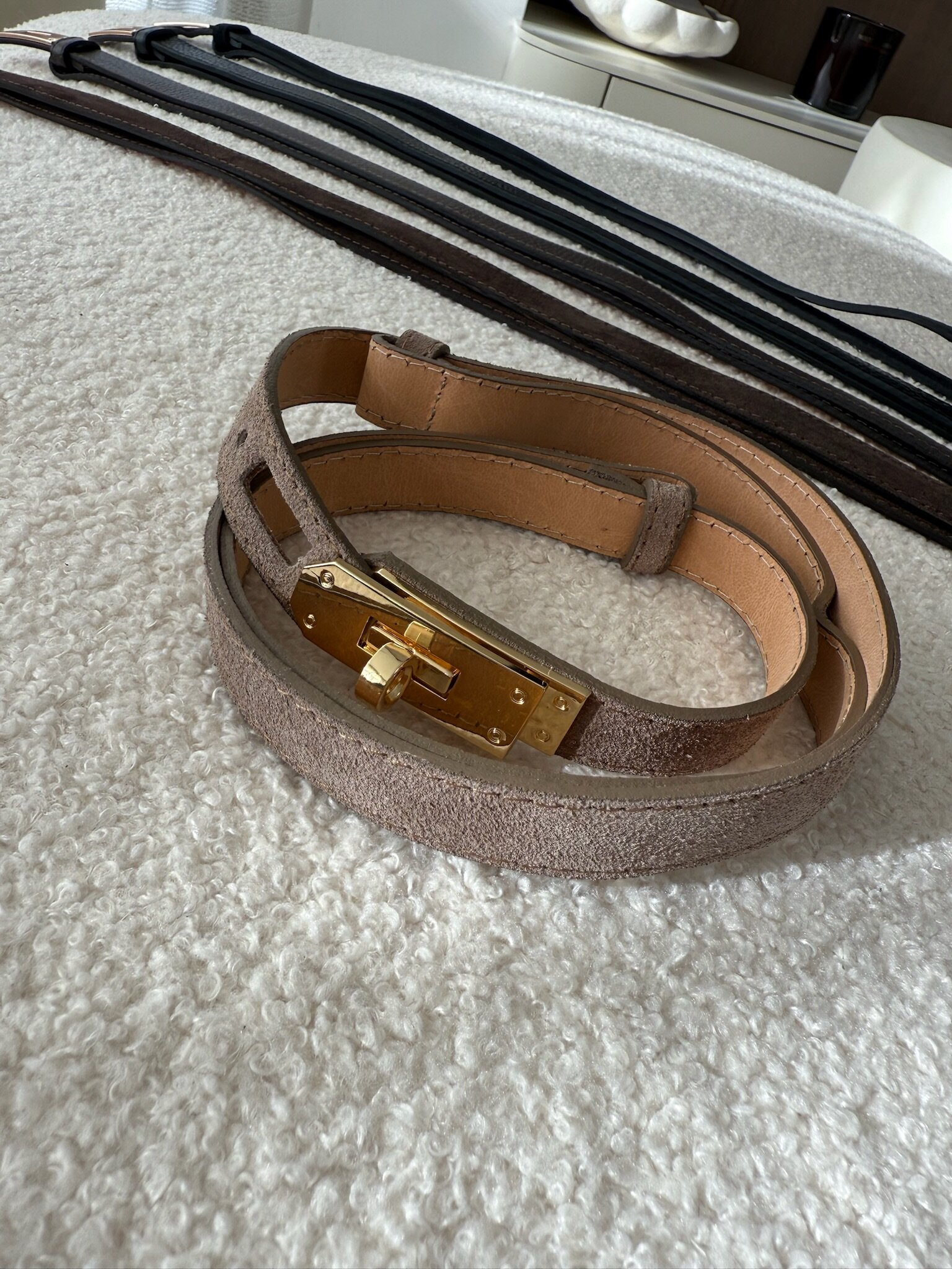 Pasek Velluto skóra naturalna zamszowa beżowy 