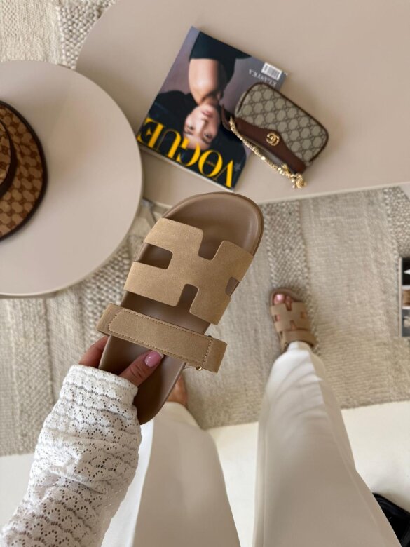 Klapki Hot Summer zamszowe beżowe 