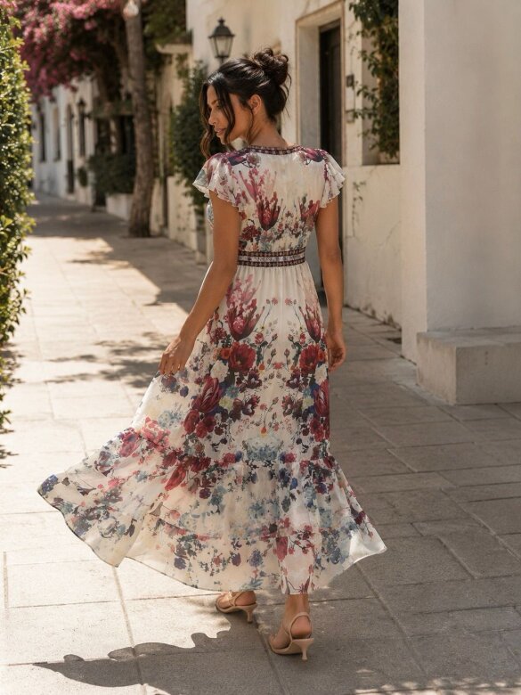 Sukienka Flowers Of Spring w kwiaty ecru