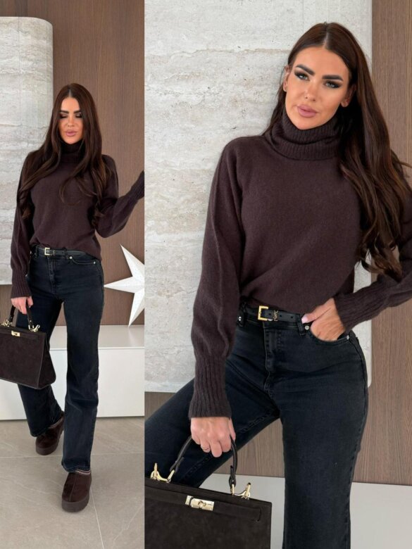 Golf Sorelli z wełną alpaki czekoladowy