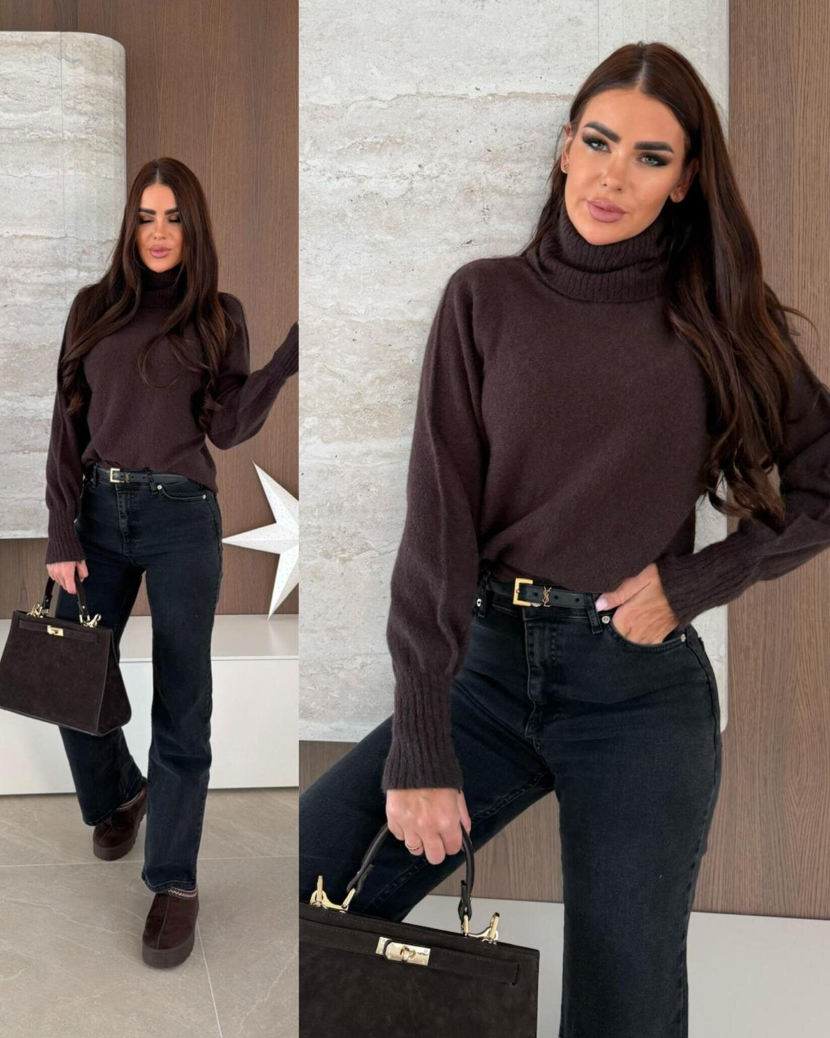 Golf Sorelli z wełną alpaki czekoladowy