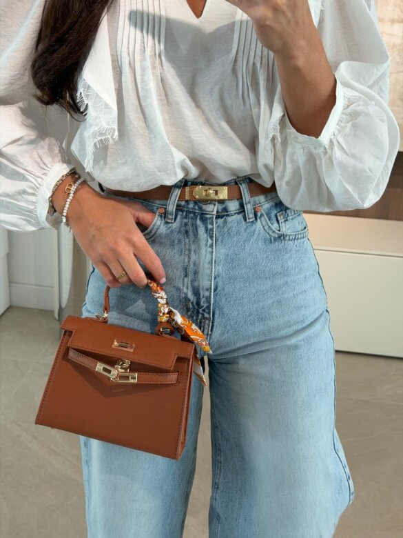 Pasek Velluto eko skóra brązowy 