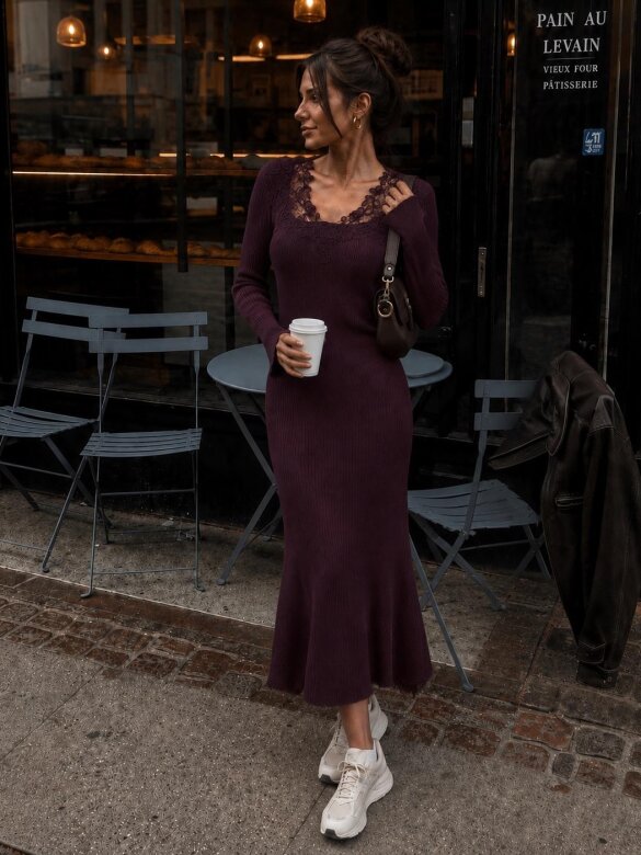 Dress Silosse with viscose and cashmere plum