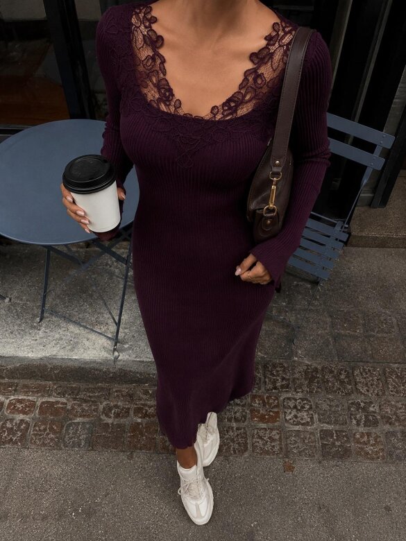 Dress Silosse with viscose and cashmere plum