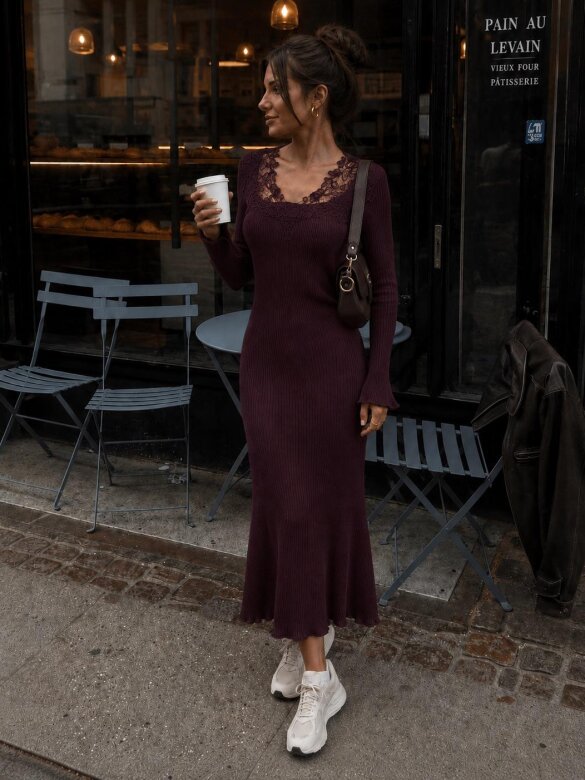 Dress Silosse with viscose and cashmere plum