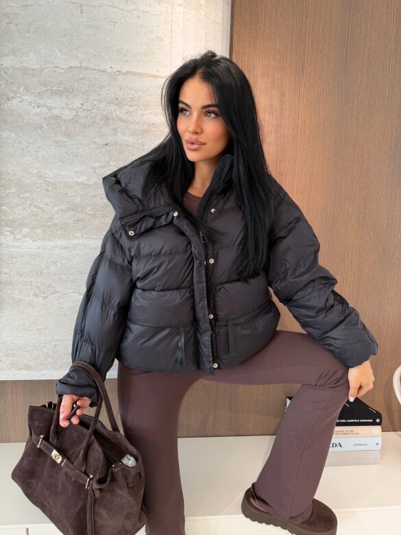 Kurtka Leona pikowana z kaczym puchem czarna 