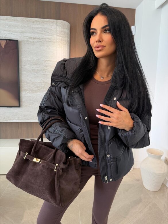 Kurtka Leona pikowana z kaczym puchem czarna 