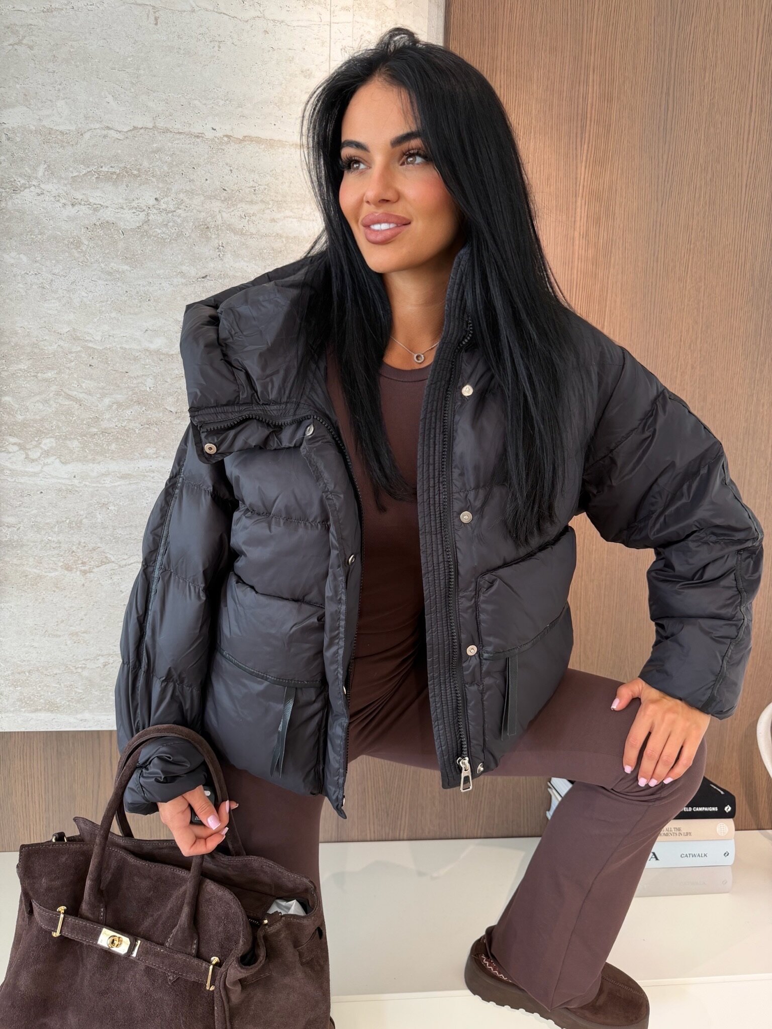 Kurtka Leona pikowana z kaczym puchem czarna 