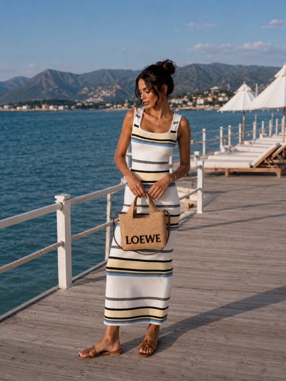 Dress Covella striped white-yellow