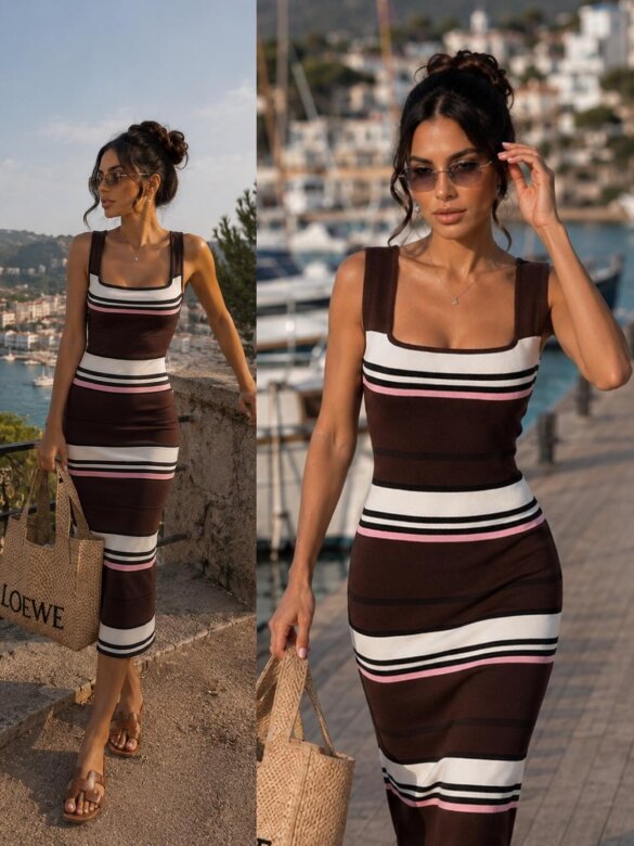 Dress Covella chocolate-white