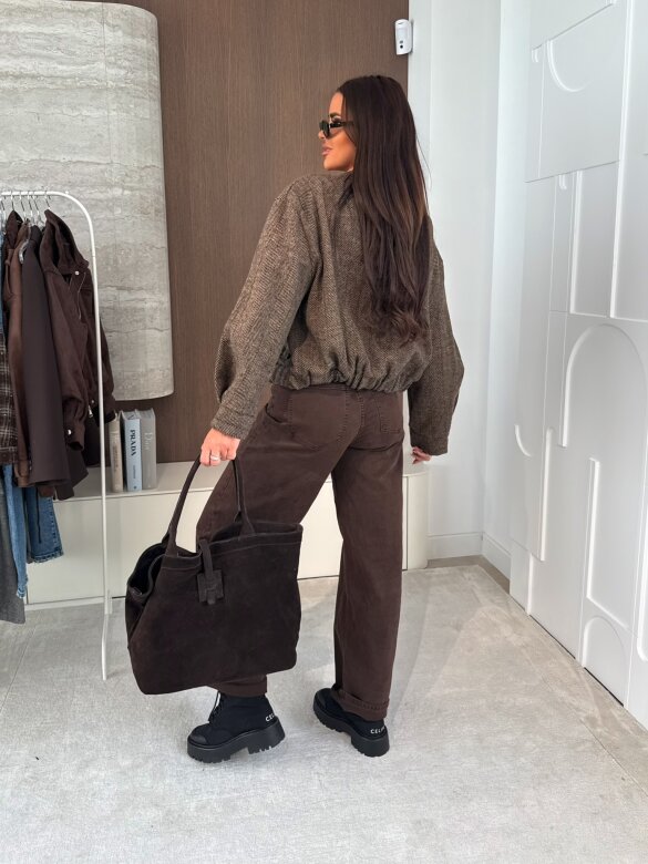 Kurtka Rimova w jodełkę beżowo-czekoladowa