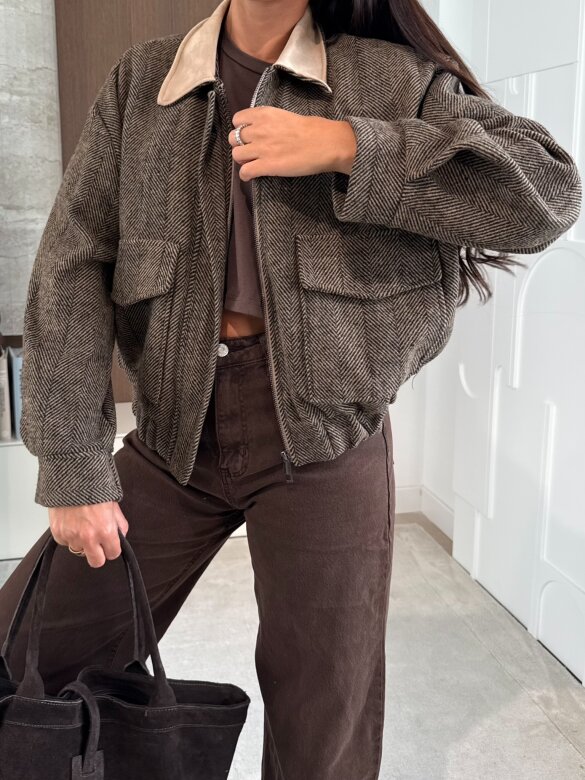 Kurtka Rimova w jodełkę beżowo-czekoladowa