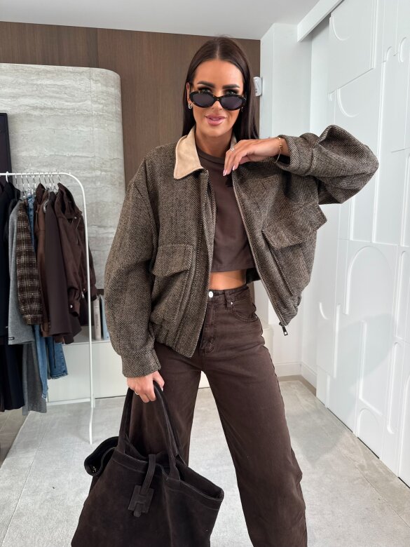 Kurtka Rimova w jodełkę beżowo-czekoladowa