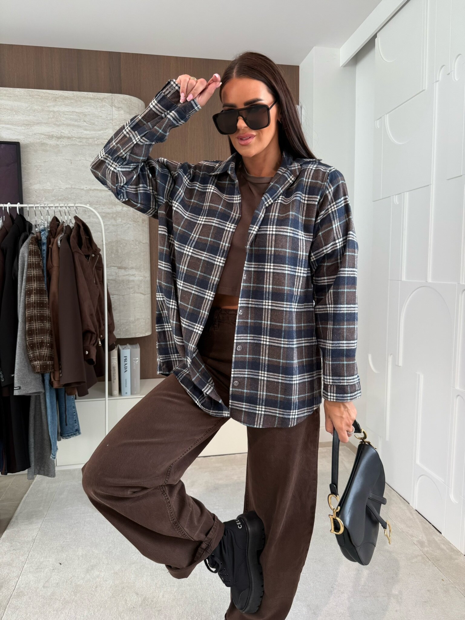 Koszula Elora w kratę czekoladowo-granatowa