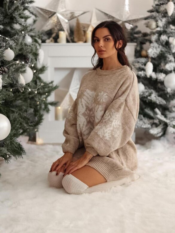 Sweter Snowball long beżowo-biały