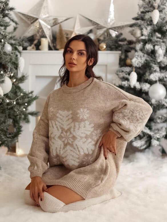 Sweter Snowball long beżowo-biały