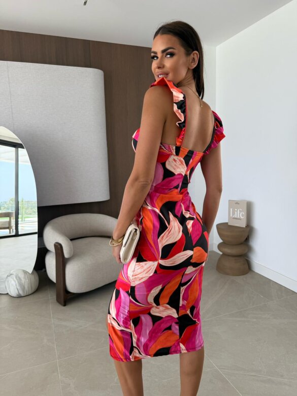 Sukienka Rosemarry w liście czarno-różowa