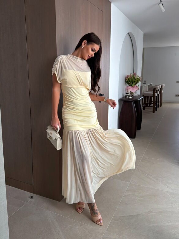 Sukienka Amarosa maxi tiulowa butter yellow
