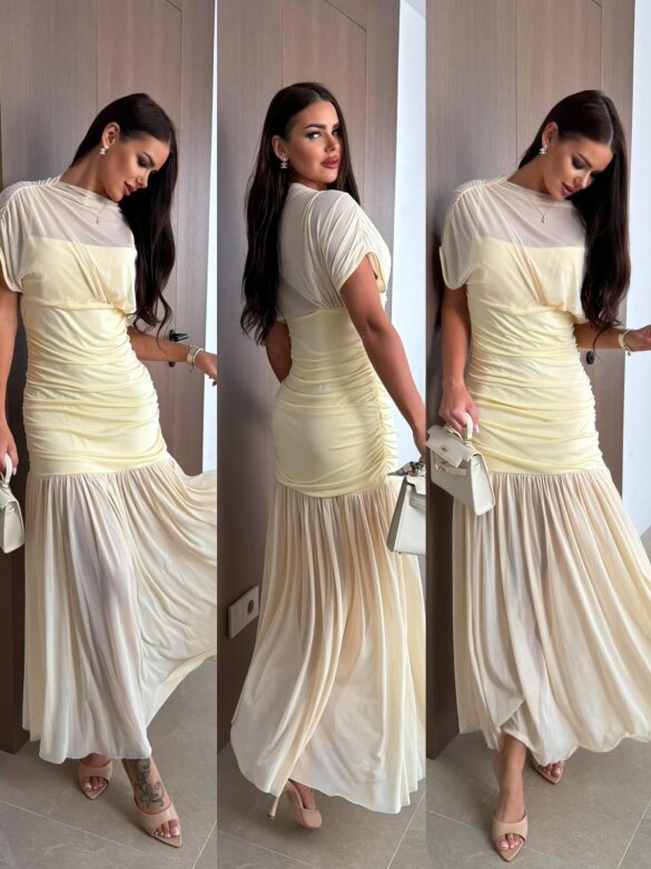 Sukienka Amarosa maxi tiulowa butter yellow