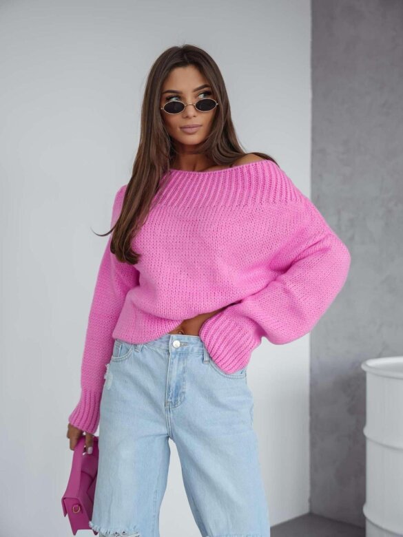 Sweter Zan z wełną różowy