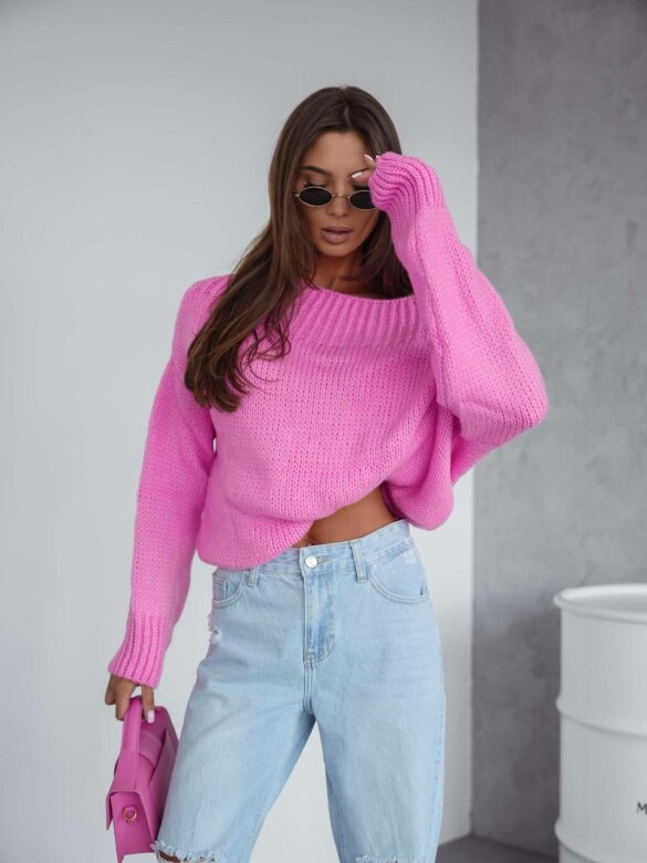 Sweter Zan z wełną różowy