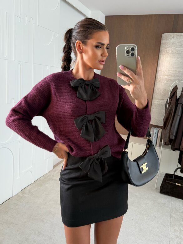 Sweter Jasmine z kokardkami śliwkowy 