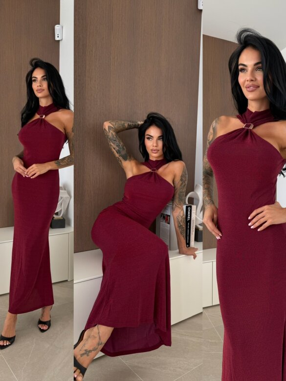 Sukienka Illusione maxi bordowa 