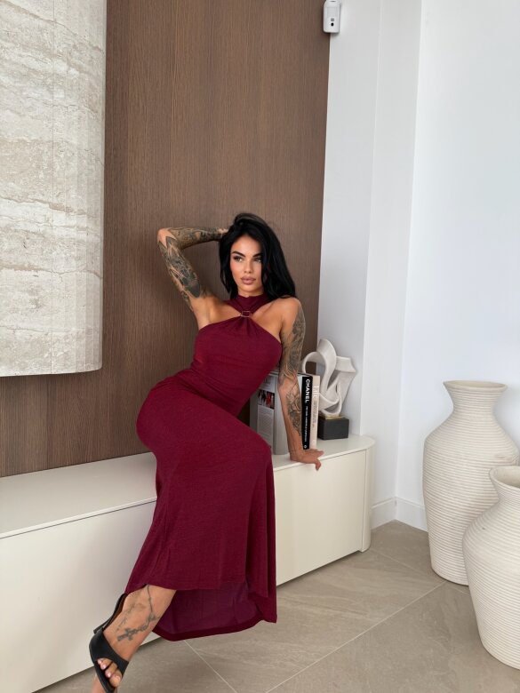 Sukienka Illusione maxi bordowa 