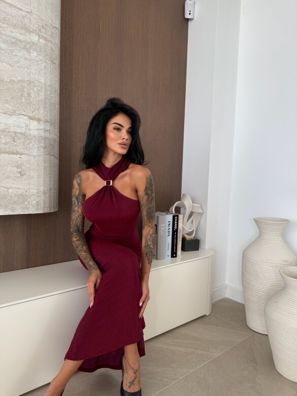 Sukienka Illusione maxi bordowa 